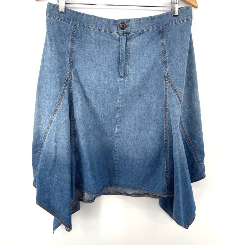Soft Surroundings Denim Skirt *L Cottagecore Boho Western Festival Hanky Hem